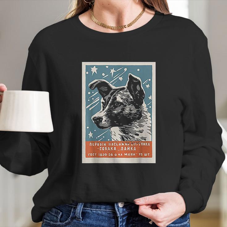 Laika Space Dog Product Vintage Cccp Soviet Russia Ussr Long Sleeve T-Shirt Gifts for Her