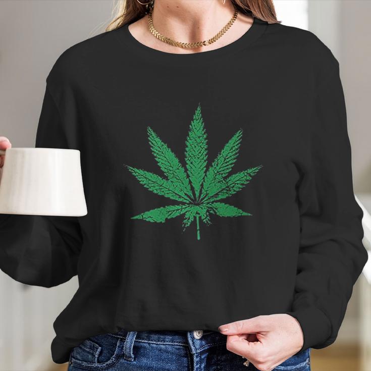 Leaf Faded And Distressed Pot Leaf Long Sleeve T-Shirt Gifts for Her