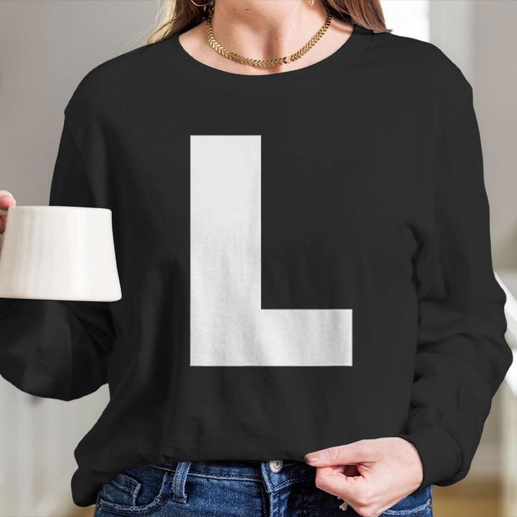 Letter L Capital Alphabet Bold Style Long Sleeve T-Shirt Gifts for Her