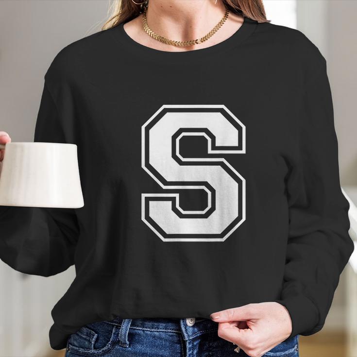 Letter S Capital Alphabet College Varsity Monogram Club Long Sleeve T-Shirt Gifts for Her