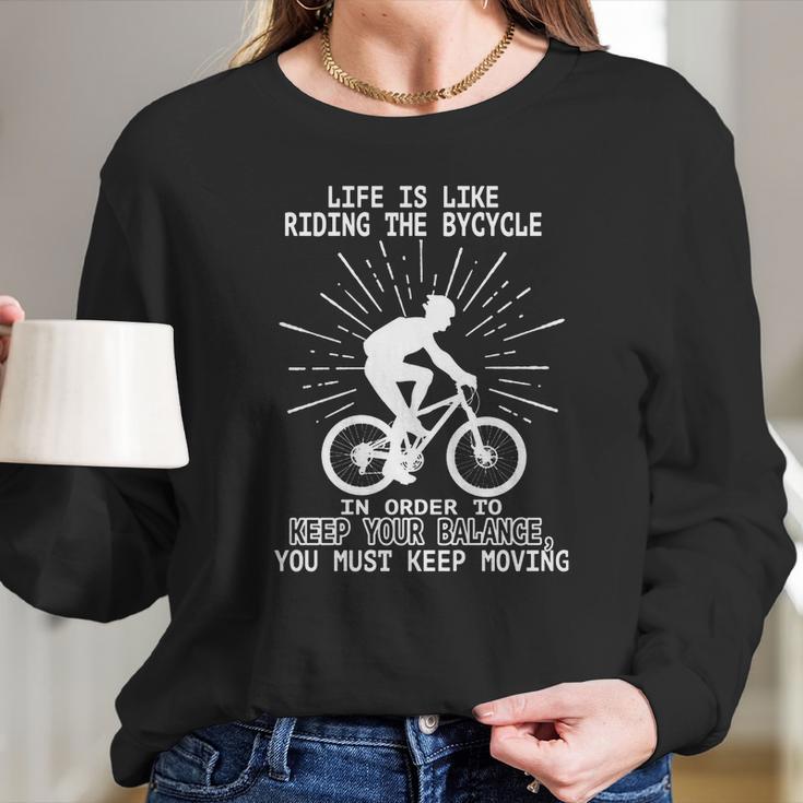 Life Is Like Riding Shirt Albert Einstein Quote Inspirational Bicycle Biker Friendship Gift Long Sleeve T-Shirt Gifts for Her