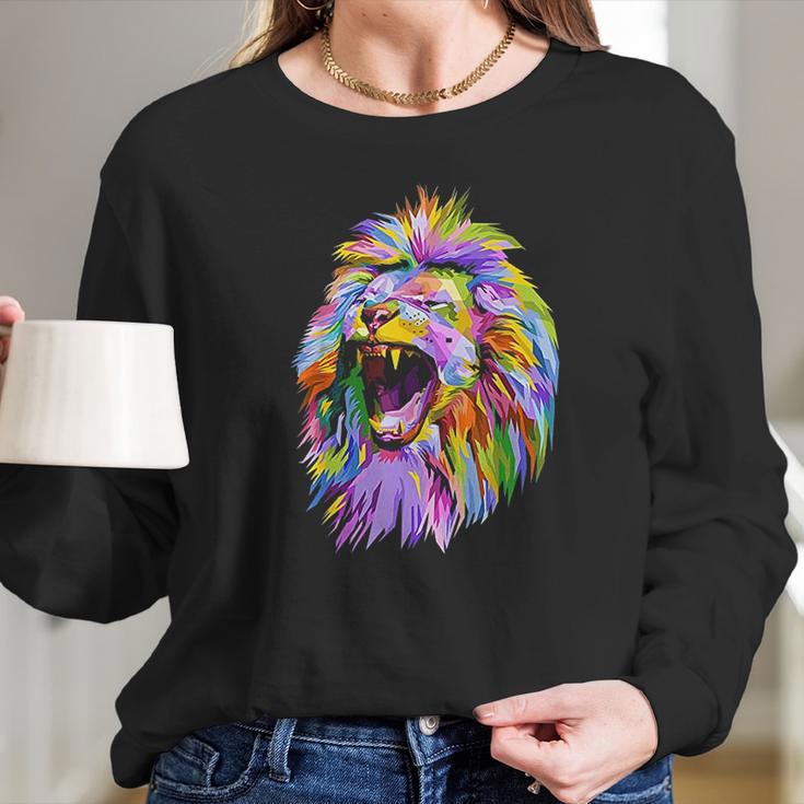 Lion Head Colorful Long Sleeve T-Shirt Gifts for Her