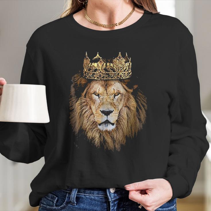 Lion Head Golden Crown Art Canvas King Long Sleeve T-Shirt Gifts for Her