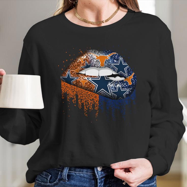 Lip Texas Longhorns And Dallas Cowboys Shirt Mf Long Sleeve T-Shirt Gifts for Her