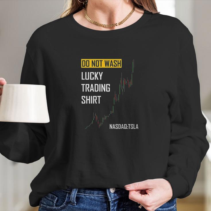 Lucky Trading Tesla Stock Do Not Wash Bull Market Long Sleeve T-Shirt Gifts for Her