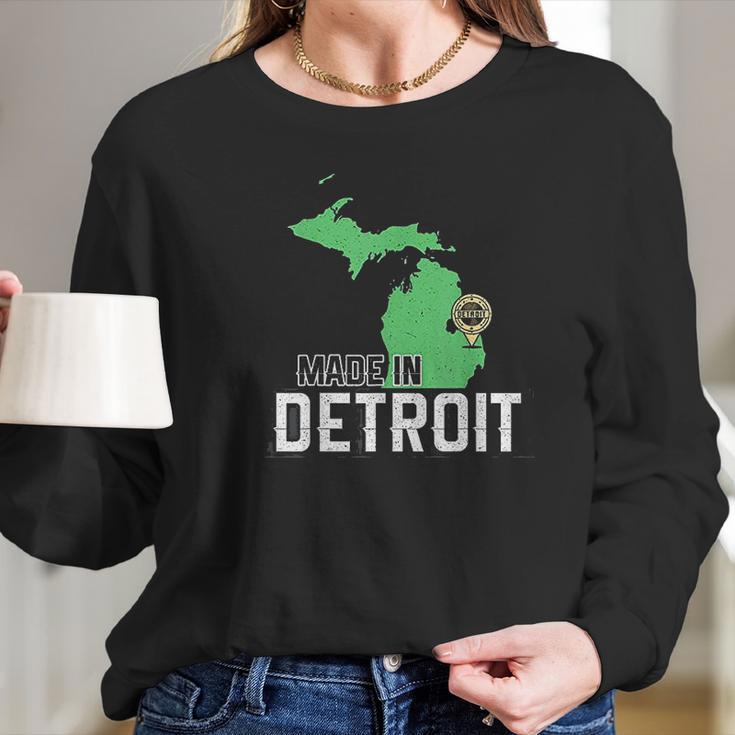 Made In Detroit Michigan State Map Motor City Area 313 Gift Long Sleeve T-Shirt Gifts for Her