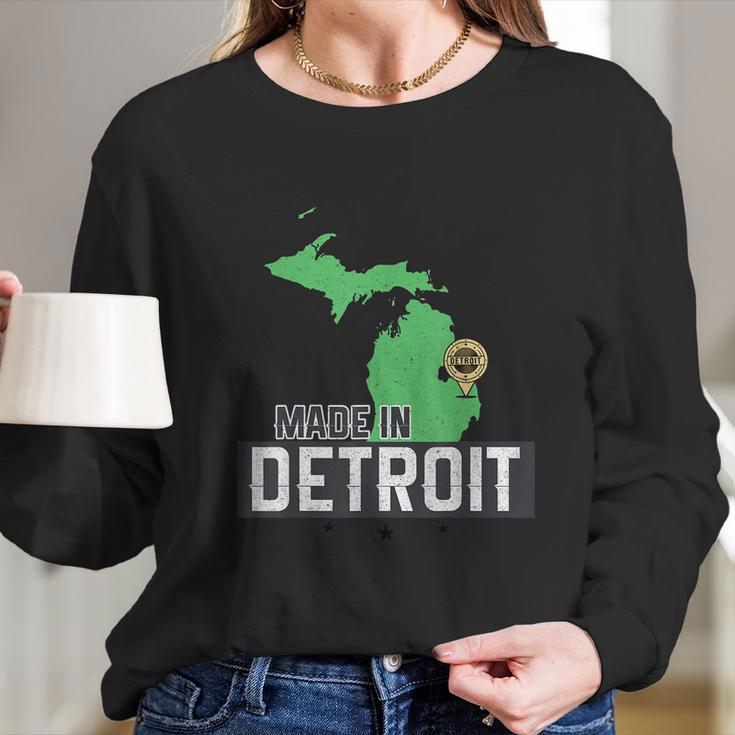 Made In Detroit Michigan State Map Motor City Area Long Sleeve T-Shirt Gifts for Her