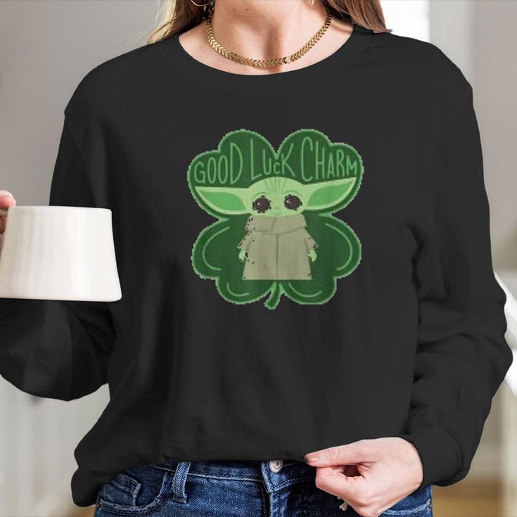 The Mandalorian The Child Good Luck Charm Shamrock Long Sleeve T-Shirt Gifts for Her