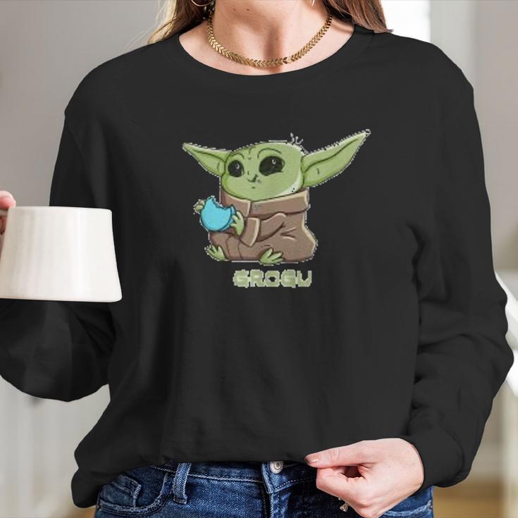 The Mandalorian The Child Grogu Blue Macaron Long Sleeve T-Shirt Gifts for Her