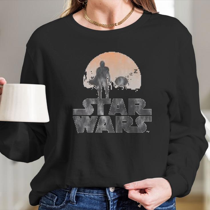 The Mandalorian Sleeping Child Silhouette Long Sleeve T-Shirt Gifts for Her