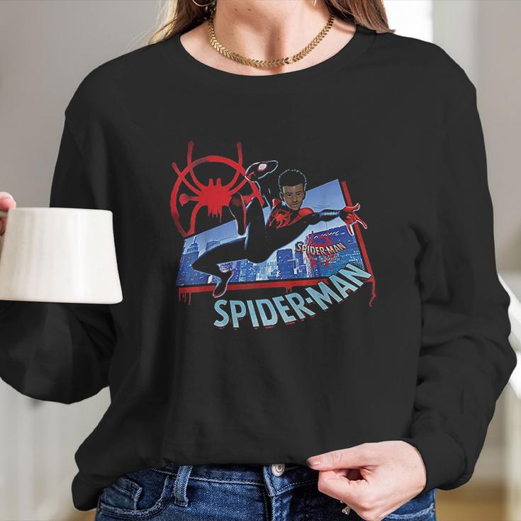 Marvel Spider-Man Into The Spider-Verse Miles Kick Long Sleeve T-Shirt Gifts for Her