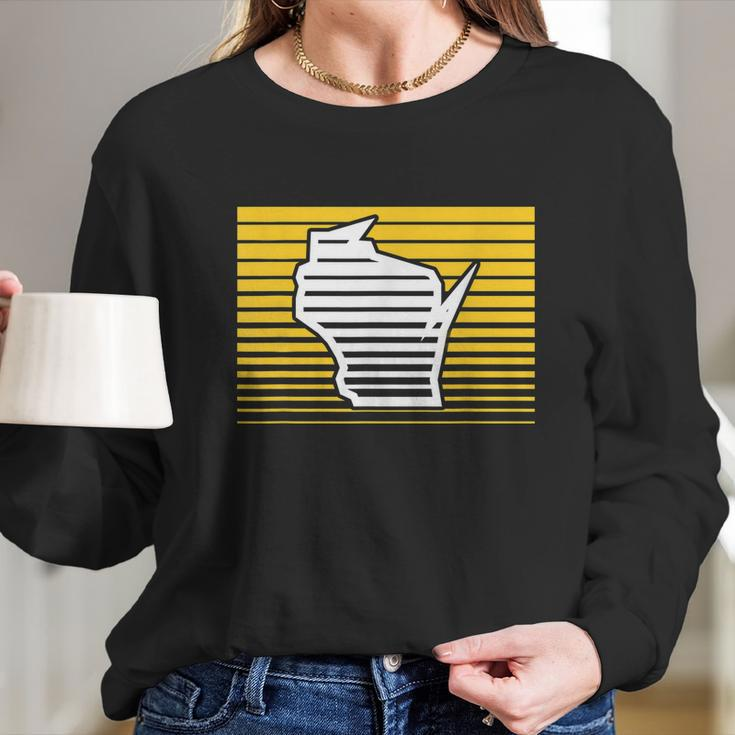 Milwaukee Wisconsin Retro Gradient Stripes Long Sleeve T-Shirt Gifts for Her