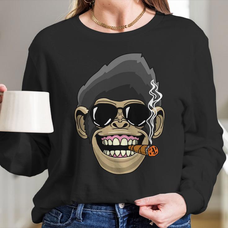 Monkey Smoking Cigar Long Sleeve T-Shirt Gifts for Her