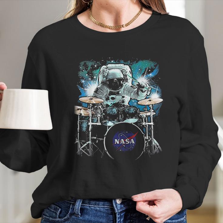 Nasa Space Drum Playing Astronaut Long Sleeve T-Shirt Gifts for Her