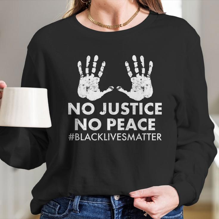 No Justice No Peace Blacklivesmatter Hand Prints Long Sleeve T-Shirt Gifts for Her