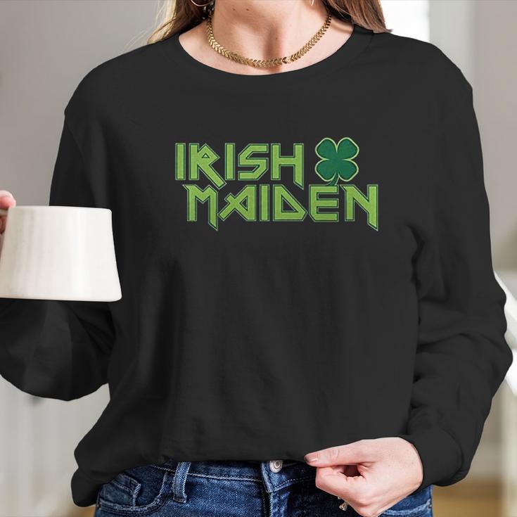 Old Glory St Patricks Day Irish Maiden Juniors Long Sleeve T-Shirt Gifts for Her