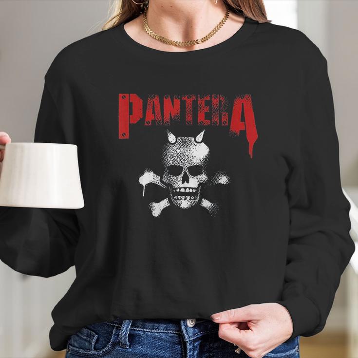 Pantera Official Horned Skull Stencil Long Sleeve T-Shirt Gifts for Her