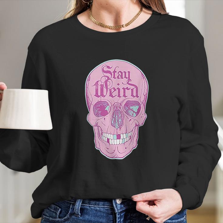 Pastel Goth Girl Stay Weird Emo Pink Skull Long Sleeve T-Shirt Gifts for Her