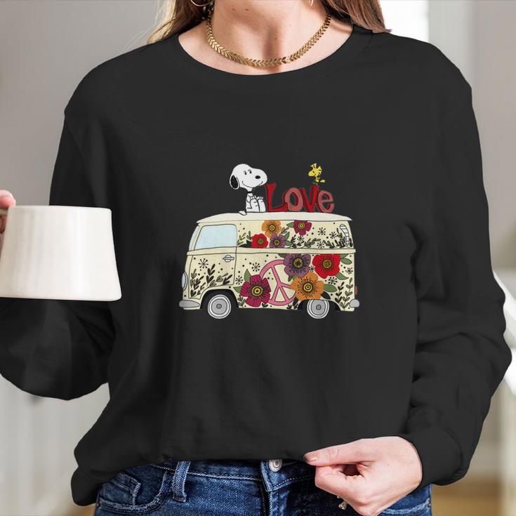 Peace And Love Are All We Need Volkswagen Bus Snoopy Shirts Long Sleeve T-Shirt Gifts for Her