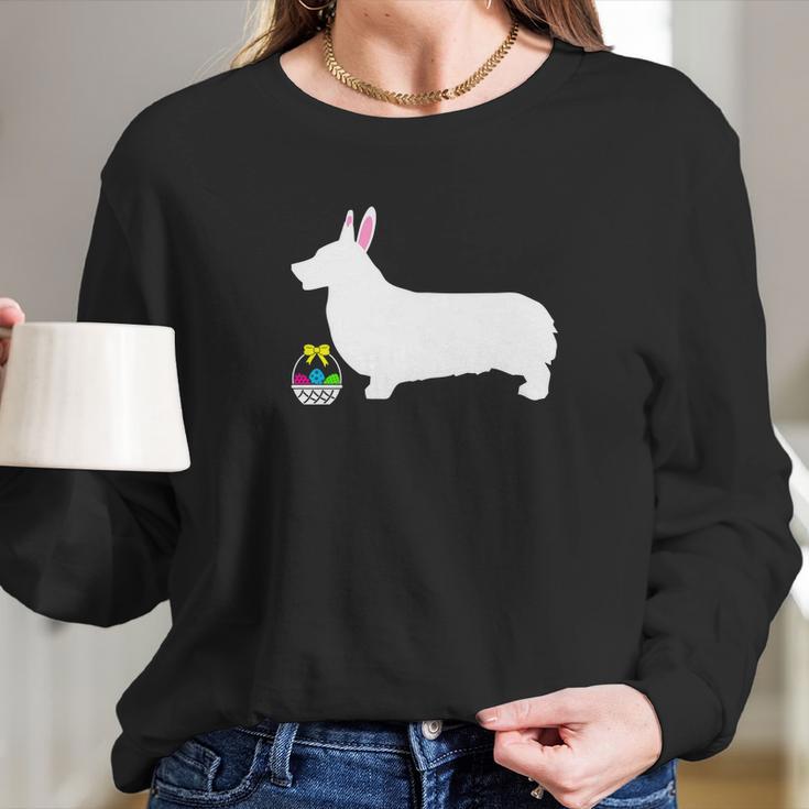 Pembroke Welsh Corgi Easter Bunny Dog Silhouette Long Sleeve T-Shirt Gifts for Her