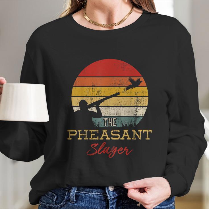 Pheasant Slayer Flying Bird Hunter Shooting Hunting Long Sleeve T-Shirt Gifts for Her