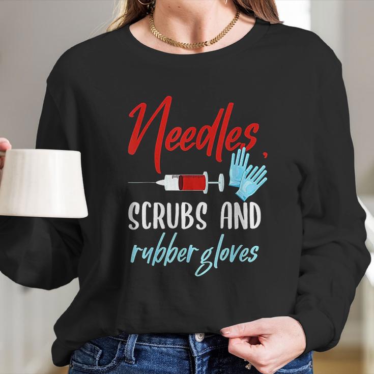 Phlebotomist Funny Needles Gloves Phlebotomy Gift Long Sleeve T-Shirt Gifts for Her