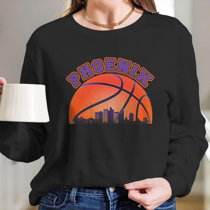 Phoenix Arizona Basketball City Skyline Long Sleeve T-Shirt Gifts for Her