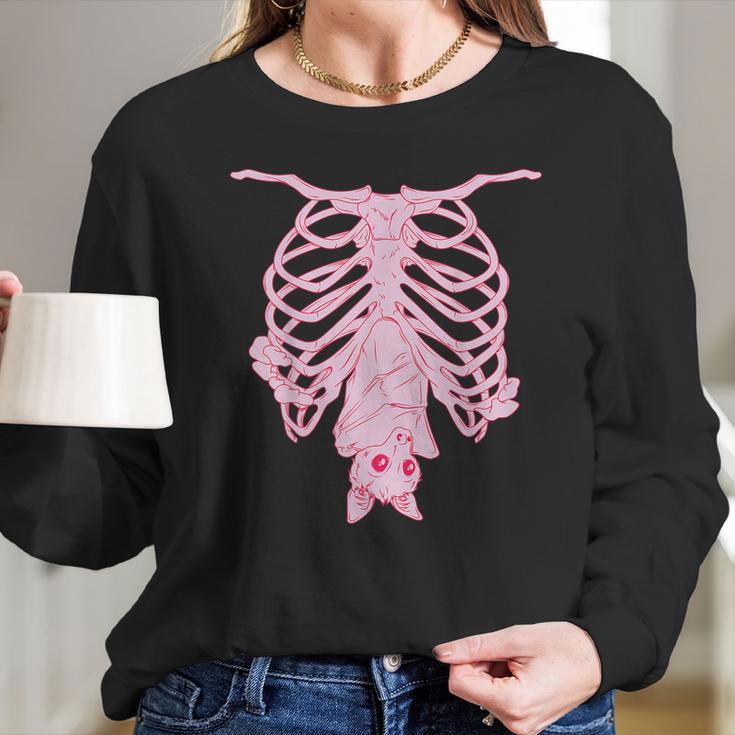 Pink Ribs Bat Pastel Goth Halloween Kawaii Skeleton Witch Long Sleeve T-Shirt Gifts for Her