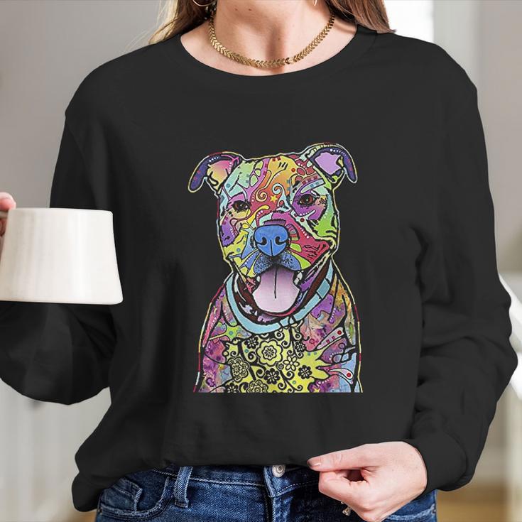 Pitbull Colourful Pit Bulls Dog Lovers Gift Long Sleeve T-Shirt Gifts for Her