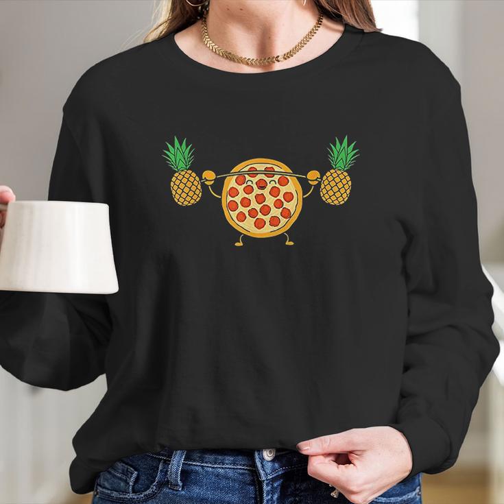 Pizza Lifting Pineapple Funny Food Snatch Squat Barbell Long Sleeve T-Shirt Gifts for Her