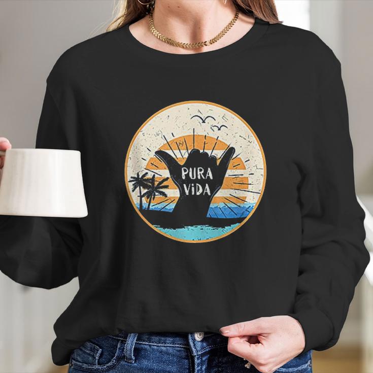 Pura Vida Costa Rica Shaka Sign Surfing Surfer Tropical Gift Long Sleeve T-Shirt Gifts for Her