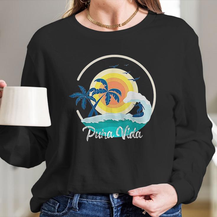 Pura Vida Costa Rica Toucan Tropical Surf Beach Gift Long Sleeve T-Shirt Gifts for Her