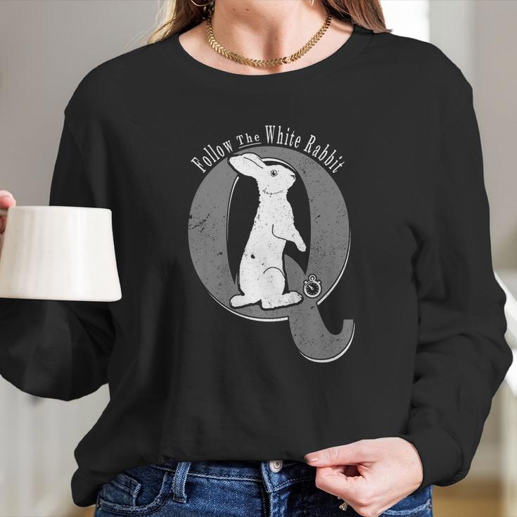 Q Anon T-Shirt Follow The White Rabbit Pocket Watch Wwg1wga Long Sleeve T-Shirt Gifts for Her