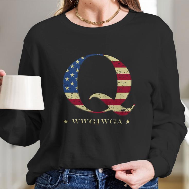 Qanon Wwg1wga Q Anon T-Shirt Great Awakening Maga Usa Tee Long Sleeve T-Shirt Gifts for Her