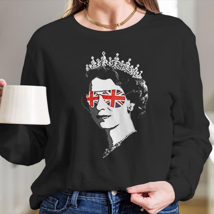 Queen Elizabeth Ii Sunglasses British Crown Union Jack Meme Long Sleeve T-Shirt Gifts for Her