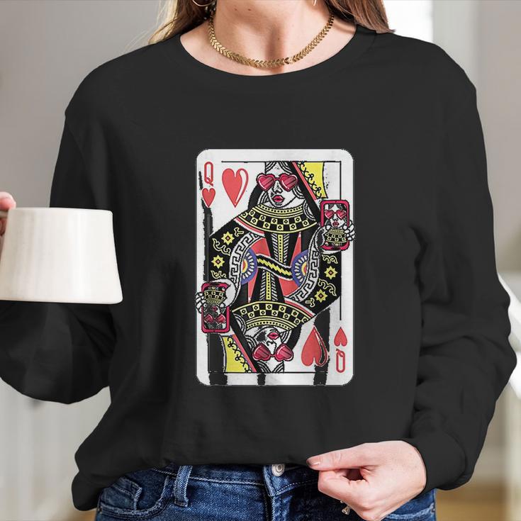 Queen Of Hearts Playing Card Long Sleeve T-Shirt Gifts for Her