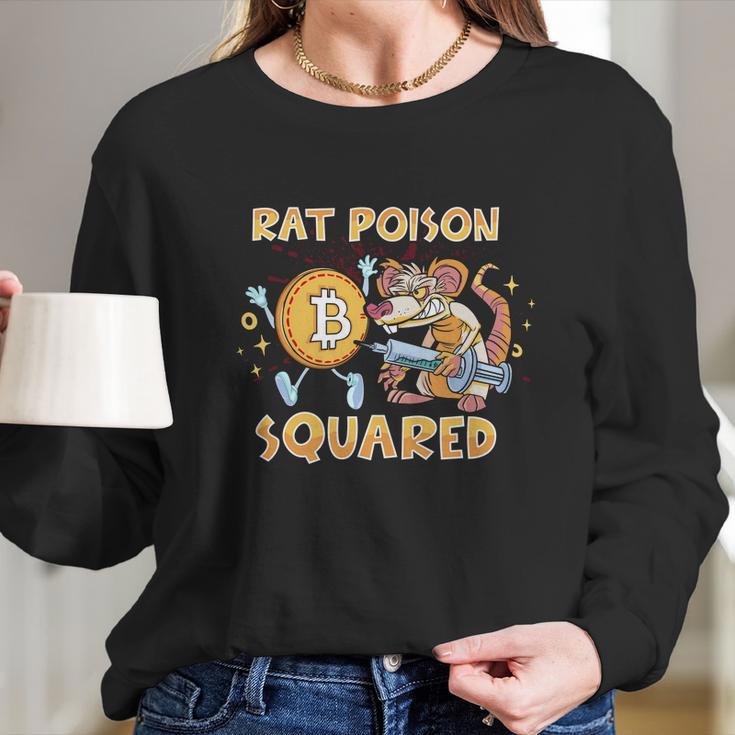 Rat Poison Squared Funny Cartoon Rat Stylized Bitcoin Sketch Long Sleeve T-Shirt Gifts for Her