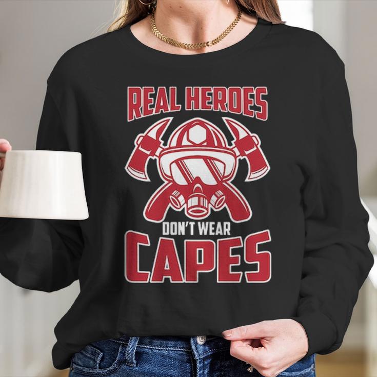 Real Heroes DonWear Capes Firefighter Long Sleeve T-Shirt Gifts for Her