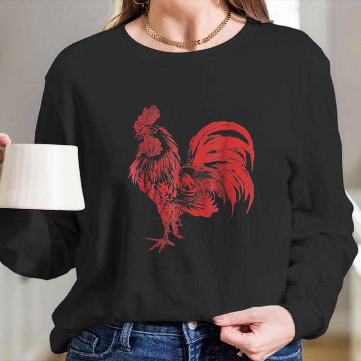 Red Rooster Cocky Vintage Rooster Long Sleeve T-Shirt Gifts for Her