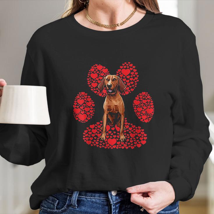 Redbone Coonhound Valentines Day Dog Love Paw Long Sleeve T-Shirt Gifts for Her