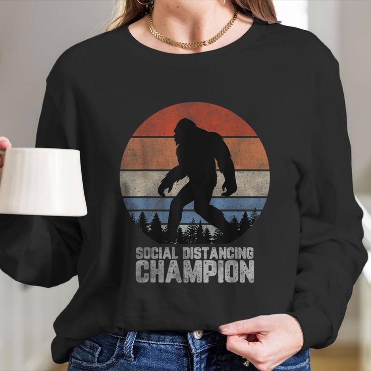 Retro Bigfoot Bigfoot Social Distancing Champ Long Sleeve T-Shirt Gifts for Her