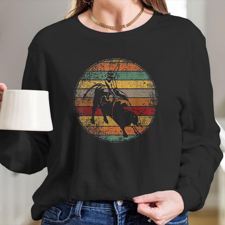 Retro Vintage Bull Riding Cowboy Western Bullriding Long Sleeve T-Shirt Gifts for Her