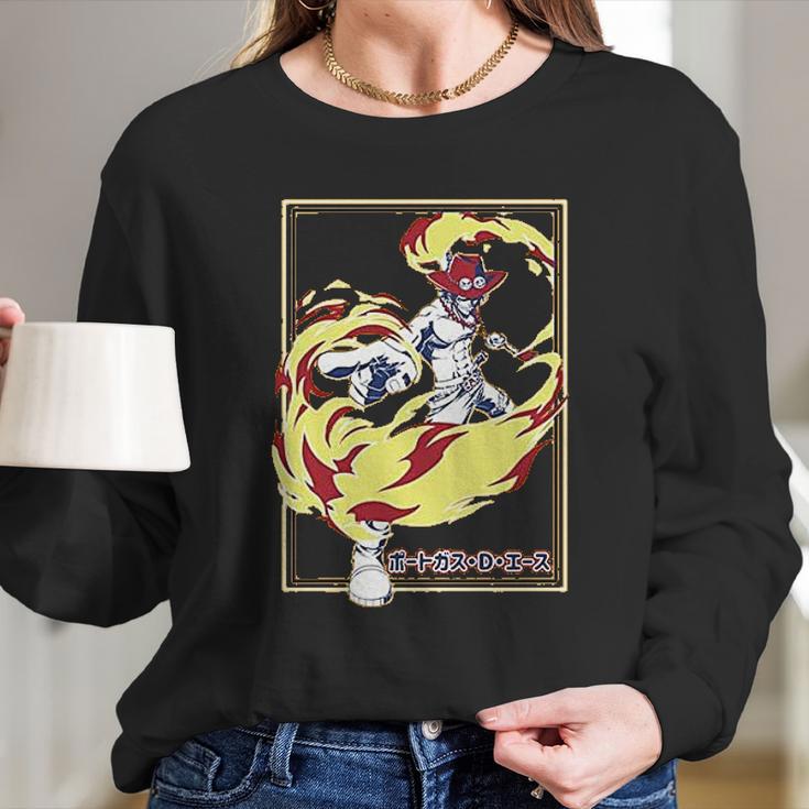 Ripple Junction One Piece Adult Ace With Fire Heavy Weight Long Sleeve T-Shirt Gifts for Her