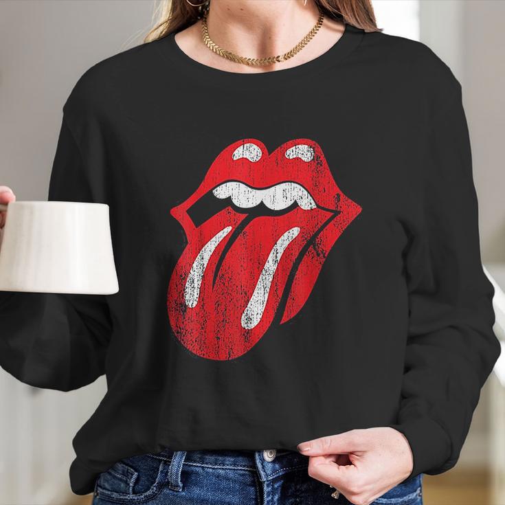 Rolling Stones Official Distressed Tongue Long Sleeve T-Shirt Gifts for Her