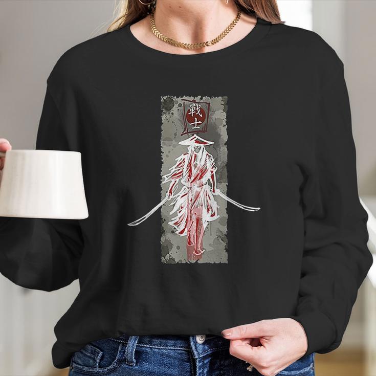 Samurai Japanese Katana Retro Art Print Bushido Long Sleeve T-Shirt Gifts for Her