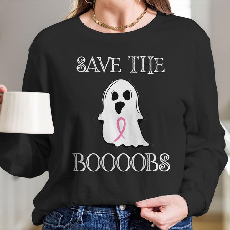 Save The Boooobs Breast Cancer Halloween Ghost Long Sleeve T-Shirt Gifts for Her