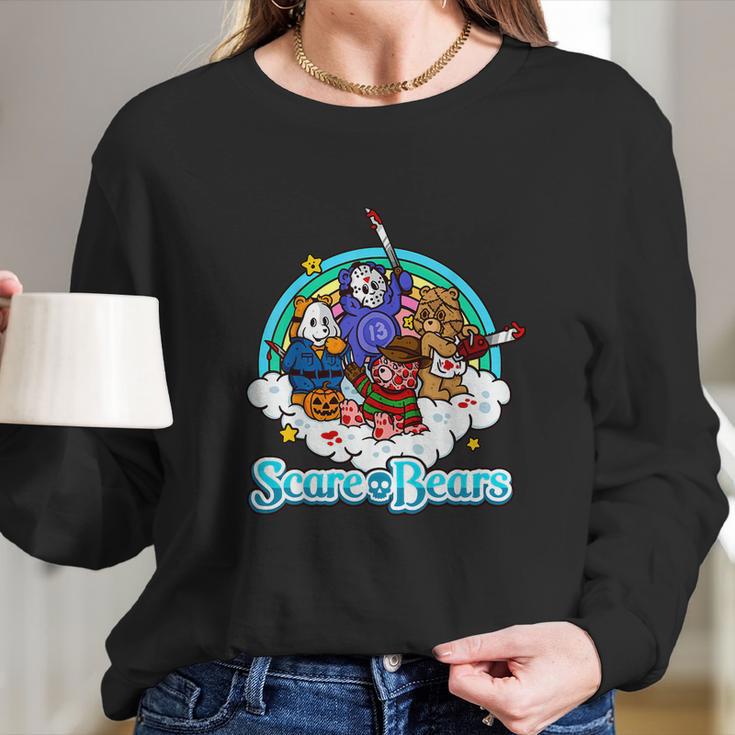 Scary Care Scare Bears Funny Halloween Horror Faces Custom Long Sleeve T-Shirt Gifts for Her