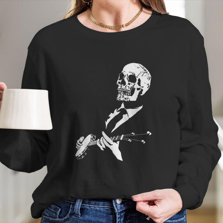 Skeleton Banjo Player Graphic Long Sleeve T-Shirt Gifts for Her