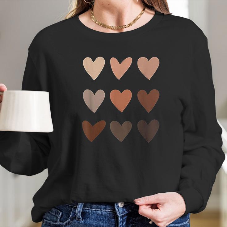 Skin Tone Hearts Black History Month No Skin Tone Melanin Long Sleeve T-Shirt Gifts for Her