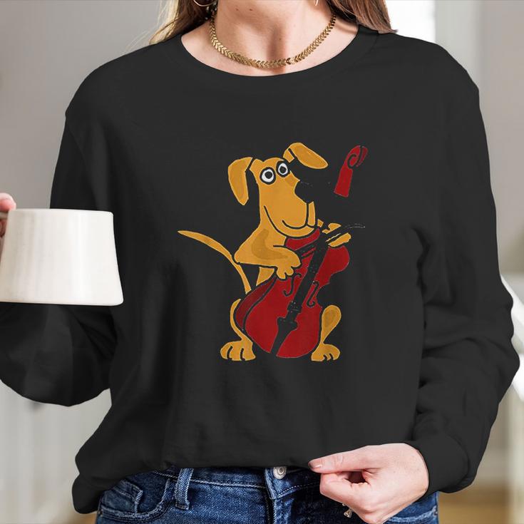 Smiletodays Brown Dog Playing Cello Long Sleeve T-Shirt Gifts for Her